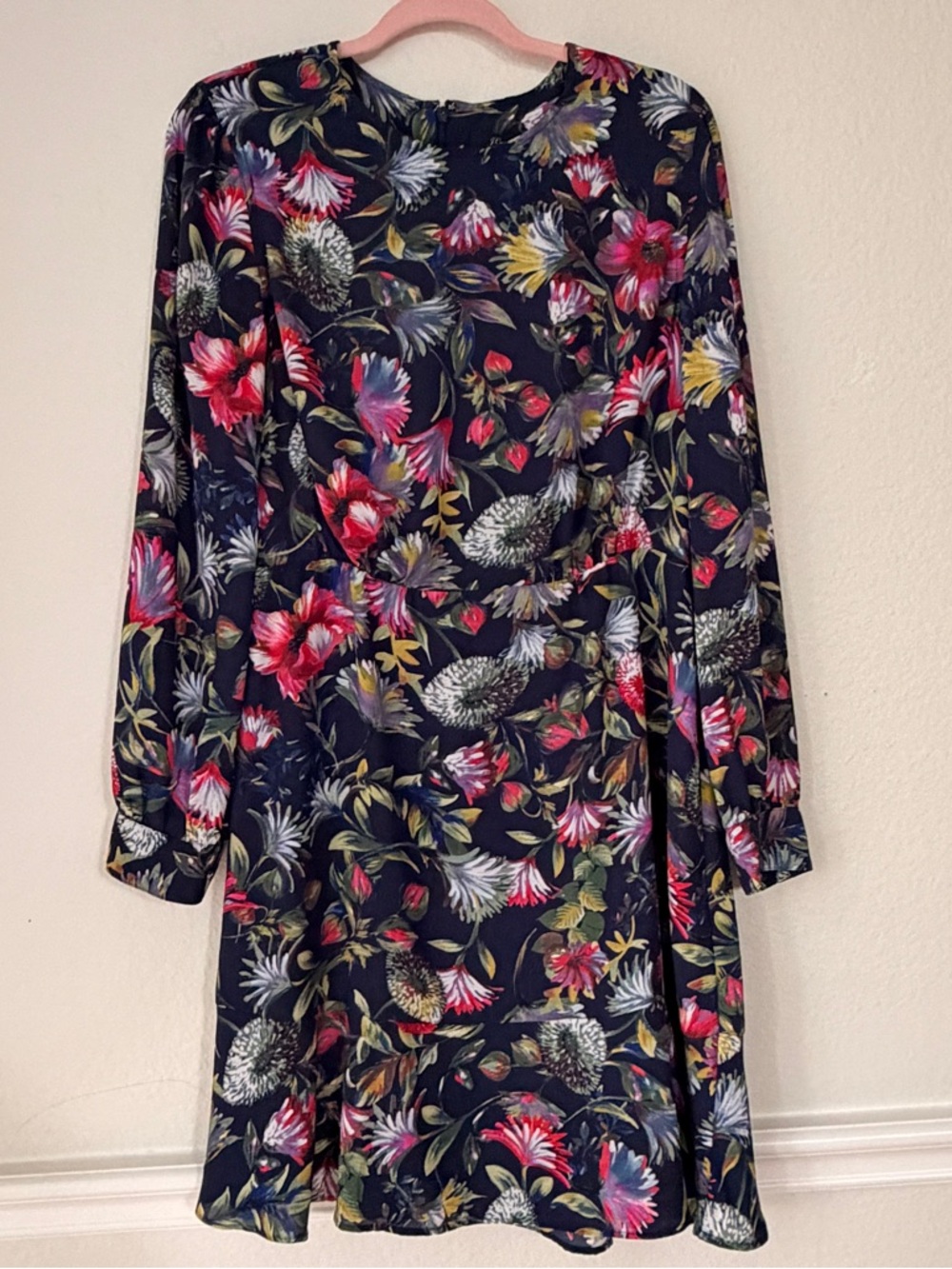 J.Crew‎ Floral Long Sleeve Mini Dress Size 12 Navy Multicolor A-Line